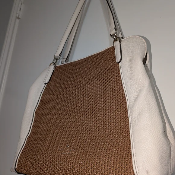 Kate Spade Woven Straw Leather Shoulder Tote Cream Brown display picture 3